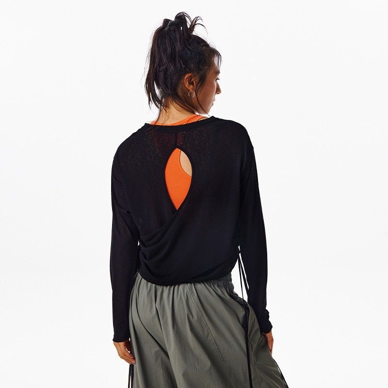 DRAPED OVERSIZE LONG SLEEVE TOP WITH BACK SLIT