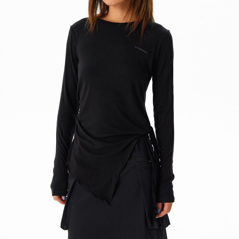 DRAPED LONG SLEEVE TEE WITH PINCHED SIDE