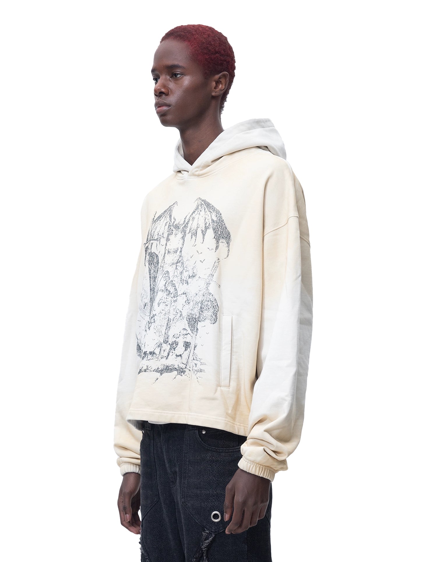 BLOOD MOON HOODIE WITH A WASHED DISTRESSED PATTERN HOODIE
