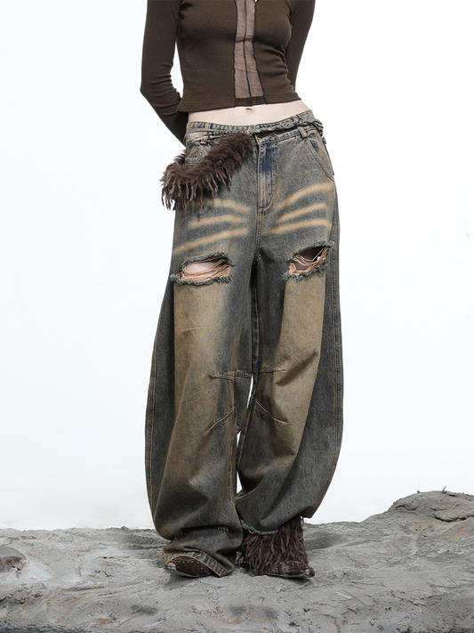 BAGGY FADE WASH RIPPED JEANS