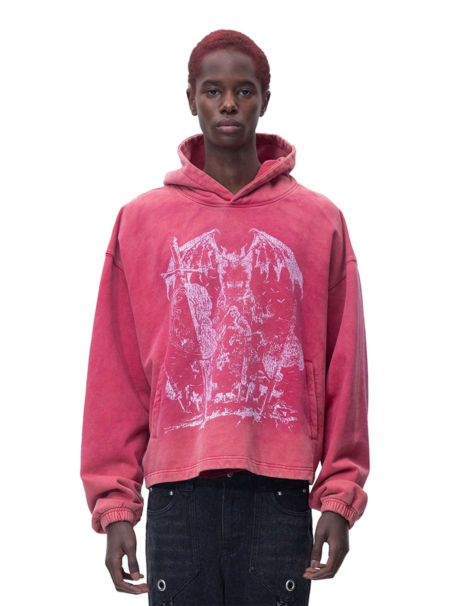 BLOOD MOON HOODIE WITH A WASHED DISTRESSED PATTERN HOODIE