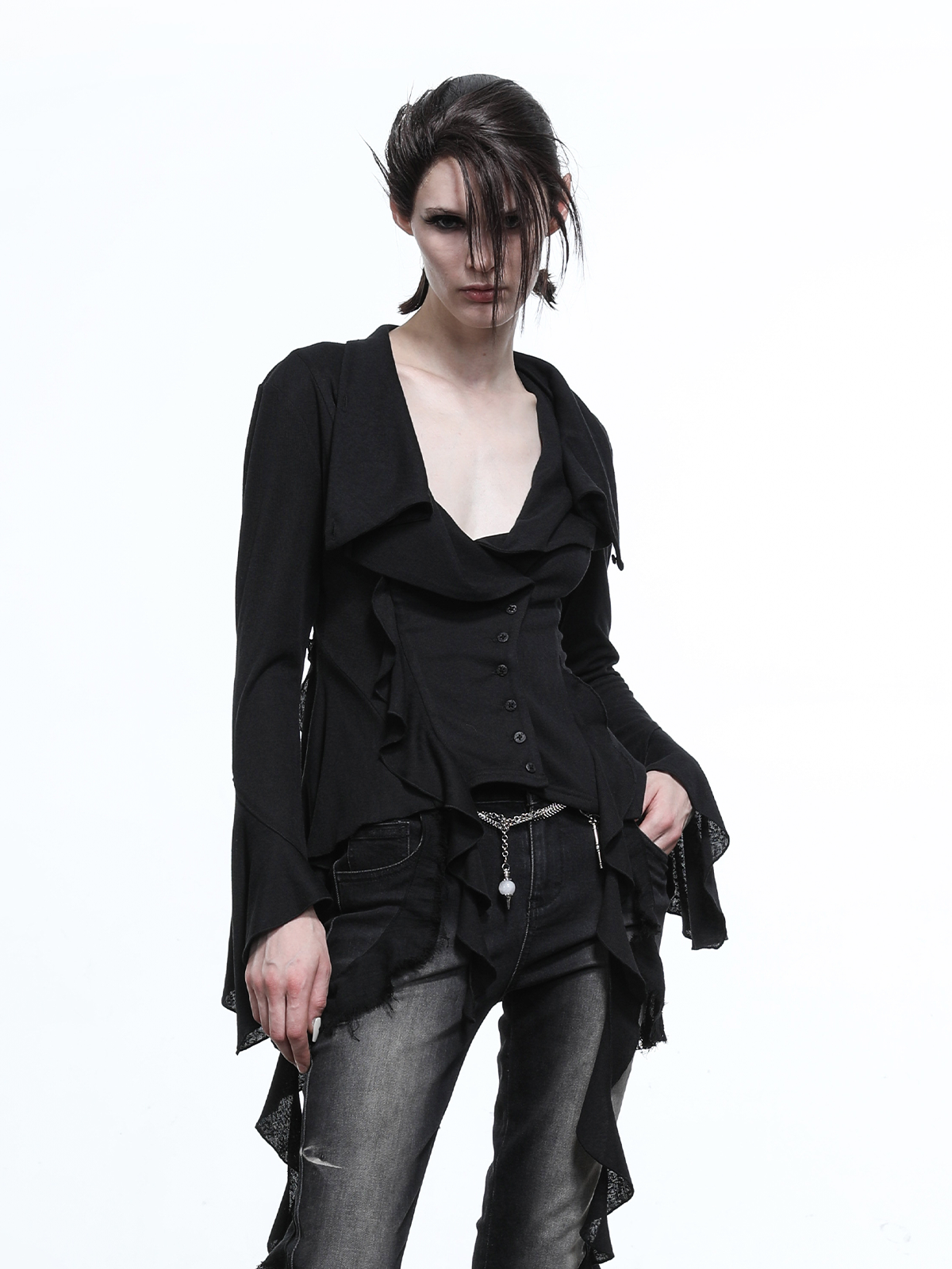 FLARED BLOUSE WITH RUFFLES