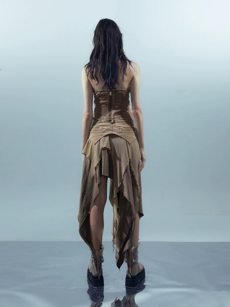 Patchwork Mesh Irregular Skirt