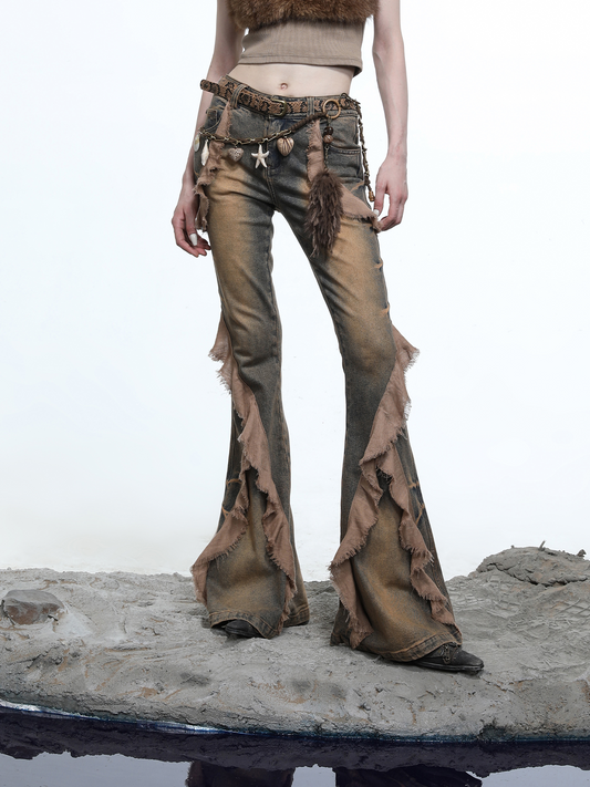 FLARED WASHED JEANS WITH RUFFLES