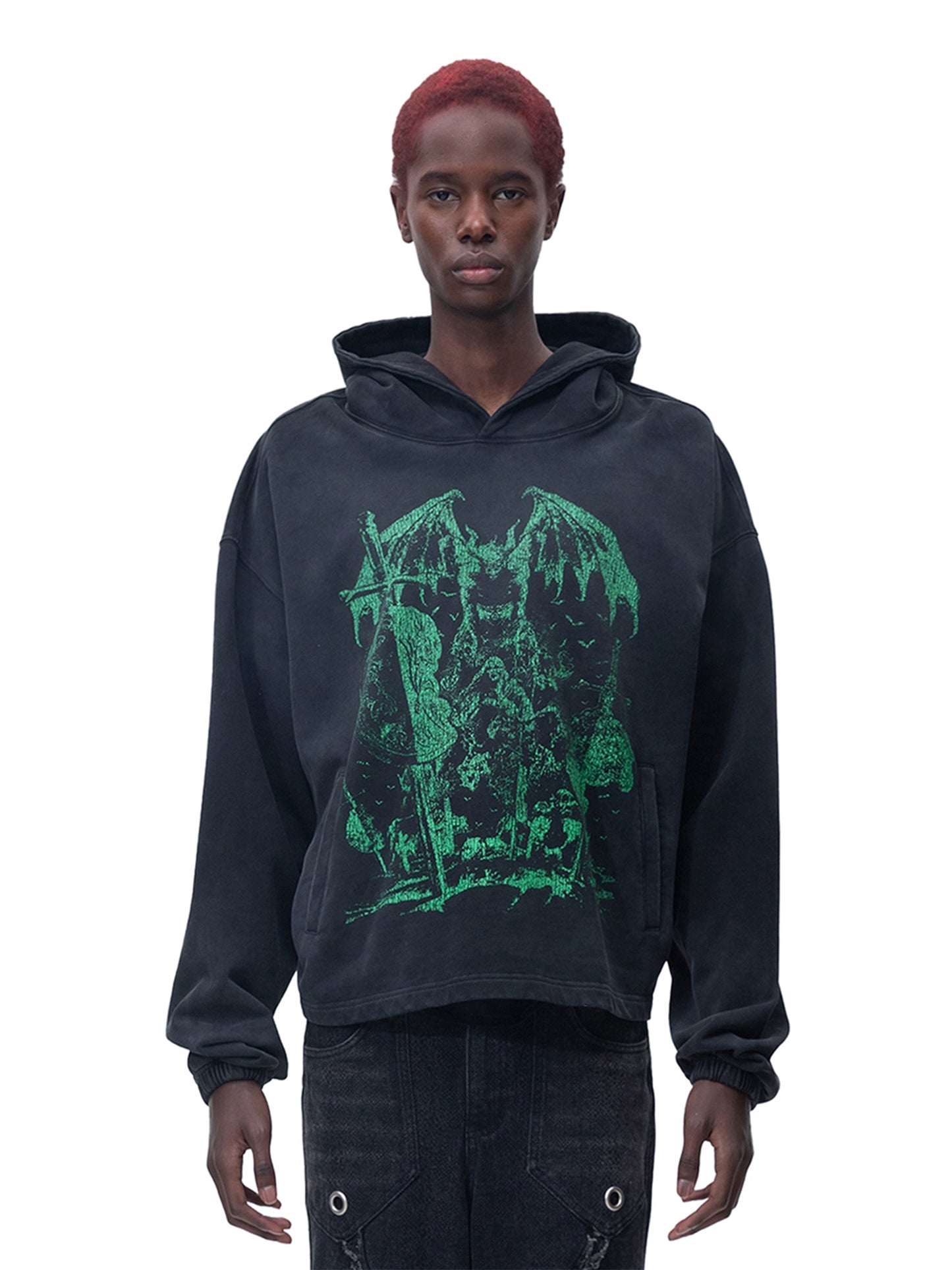 BLOOD MOON HOODIE WITH A WASHED DISTRESSED PATTERN HOODIE