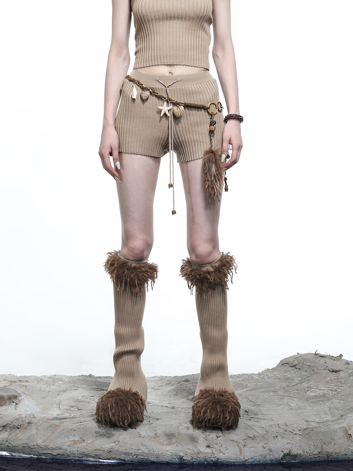 RIBBON KNIT TOP+SHORTS SET