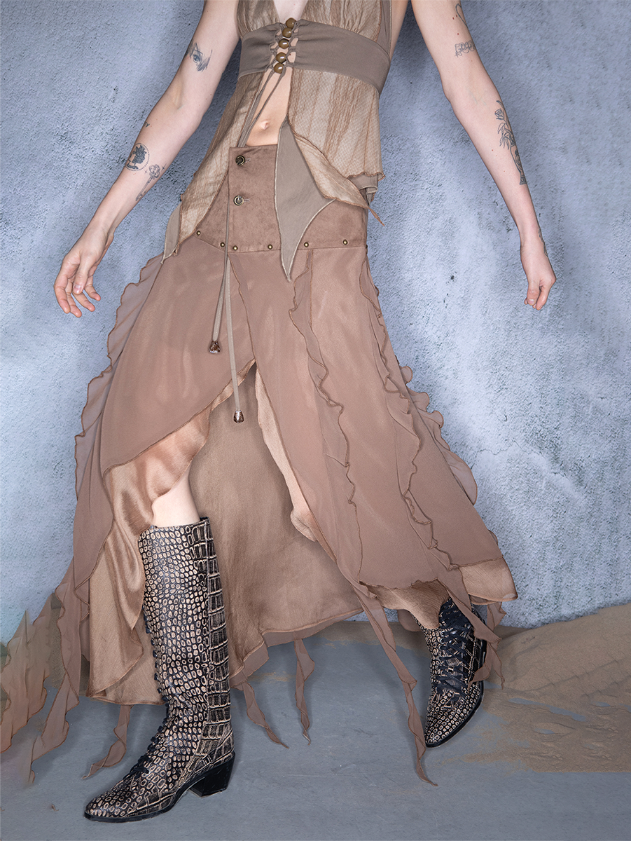 CHIFFON IRREGULAR RUFFLED SKIRT