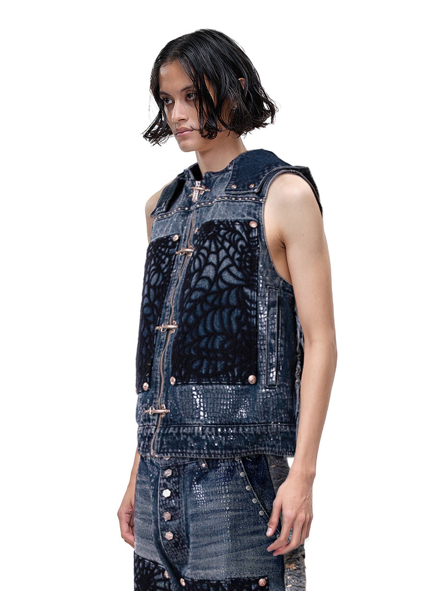 LUMINOUS DAWN FRINGED DENIM HOODEDVEST