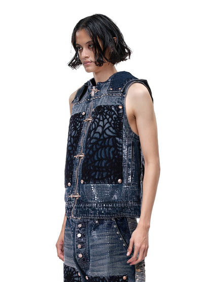LUMINOUS DAWN FRINGED DENIM HOODEDVEST