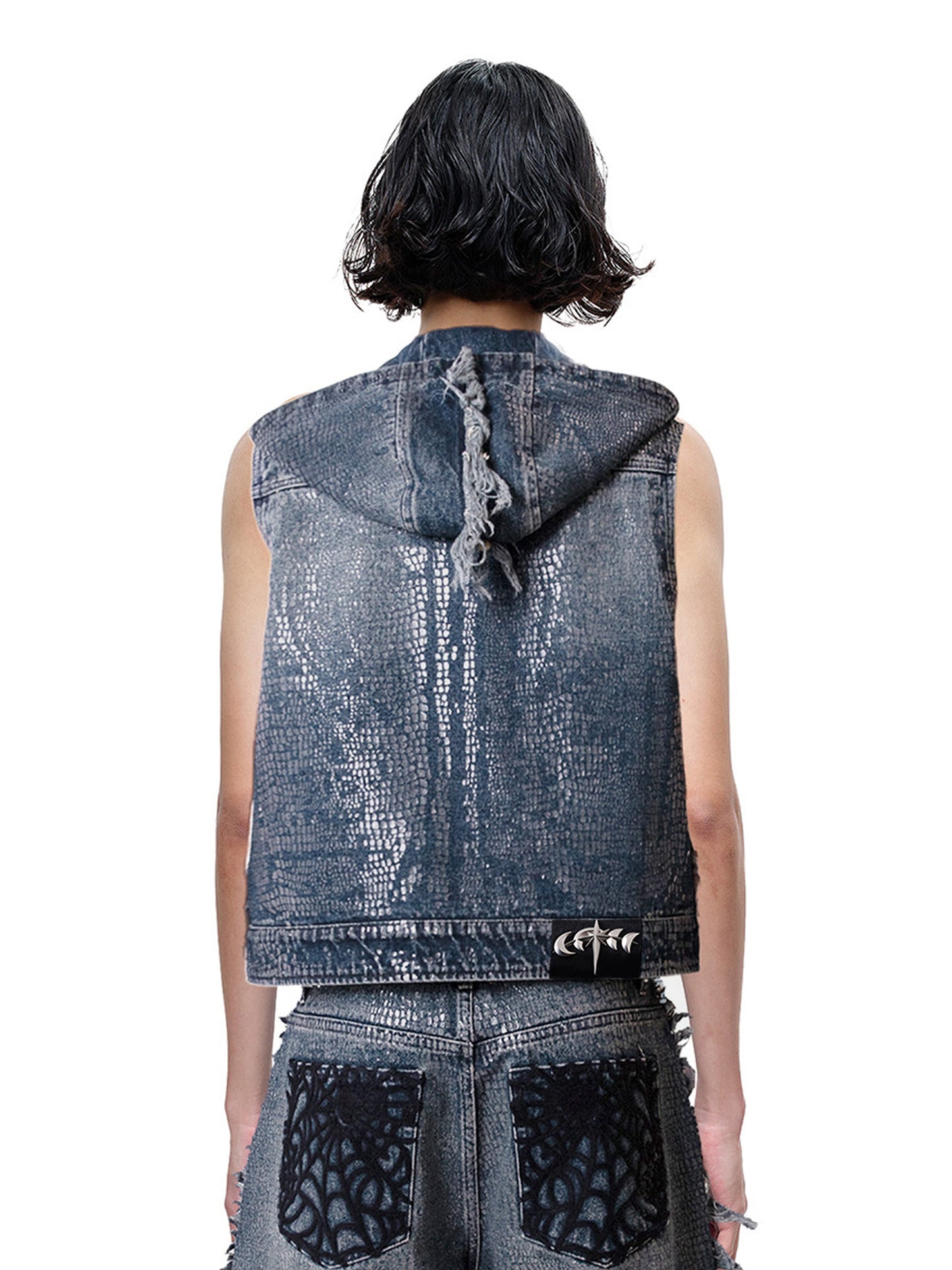 LUMINOUS DAWN FRINGED DENIM HOODEDVEST