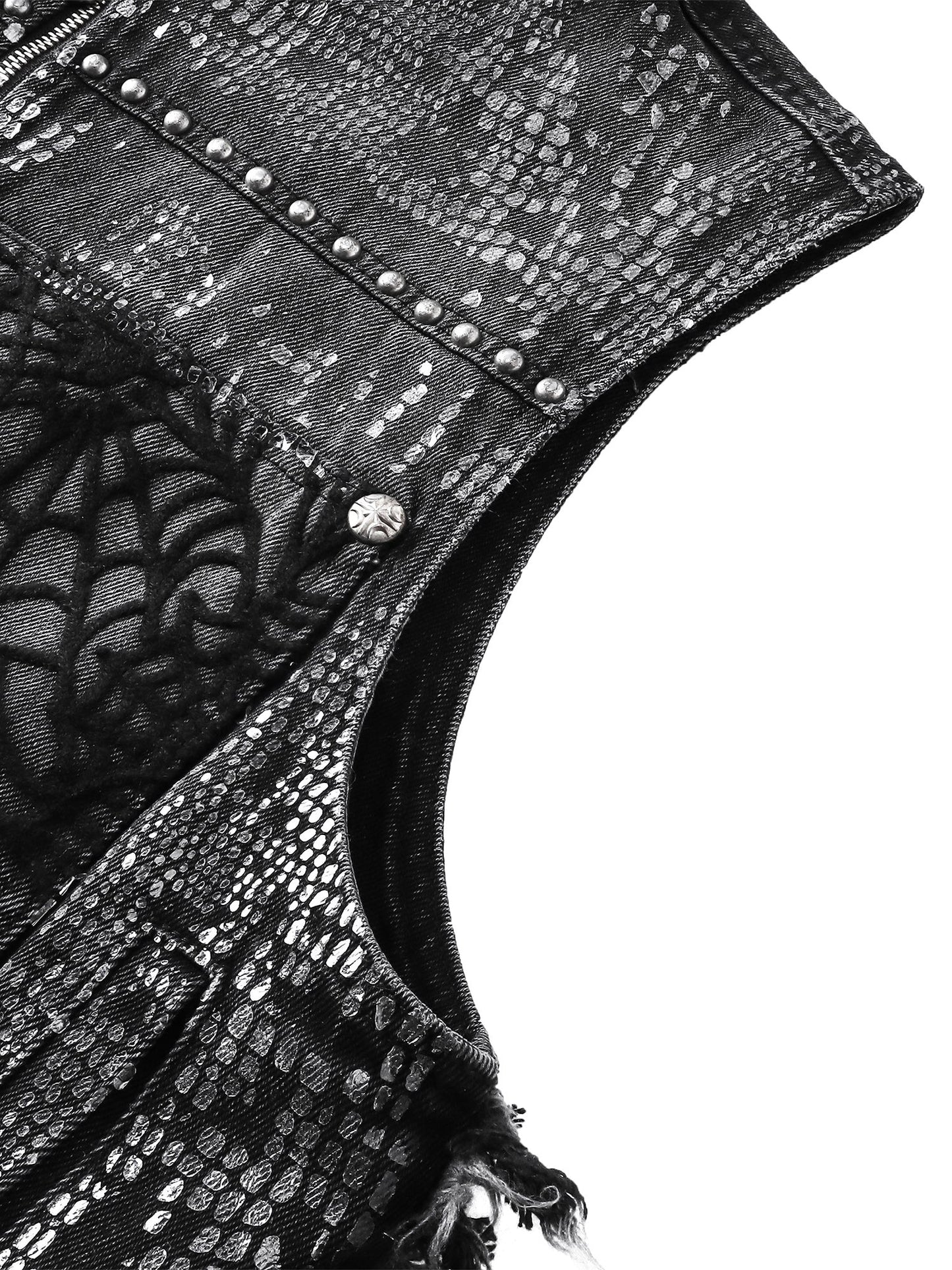 LUMINOUS DAWN FRINGED DENIM HOODEDVEST