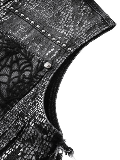 LUMINOUS DAWN FRINGED DENIM HOODEDVEST