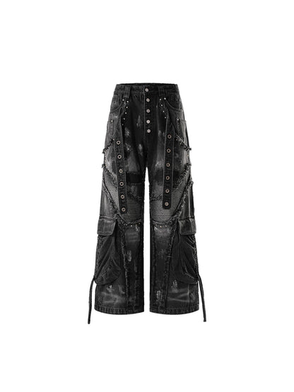 LUMINOUS DAWN RIVET RIBBON BAGGY JEANS