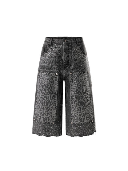 LUMINOUS DAWN RHINESTONE COBWEB  CROPPED JEANS