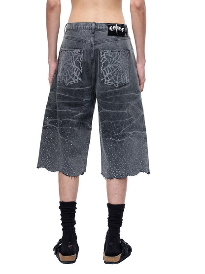 LUMINOUS DAWN RHINESTONE COBWEB  CROPPED JEANS