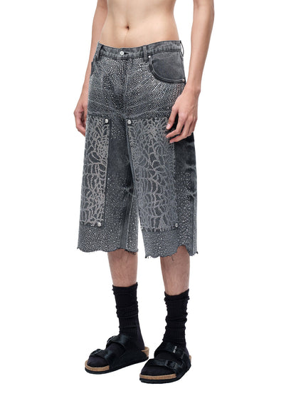 LUMINOUS DAWN RHINESTONE COBWEB  CROPPED JEANS