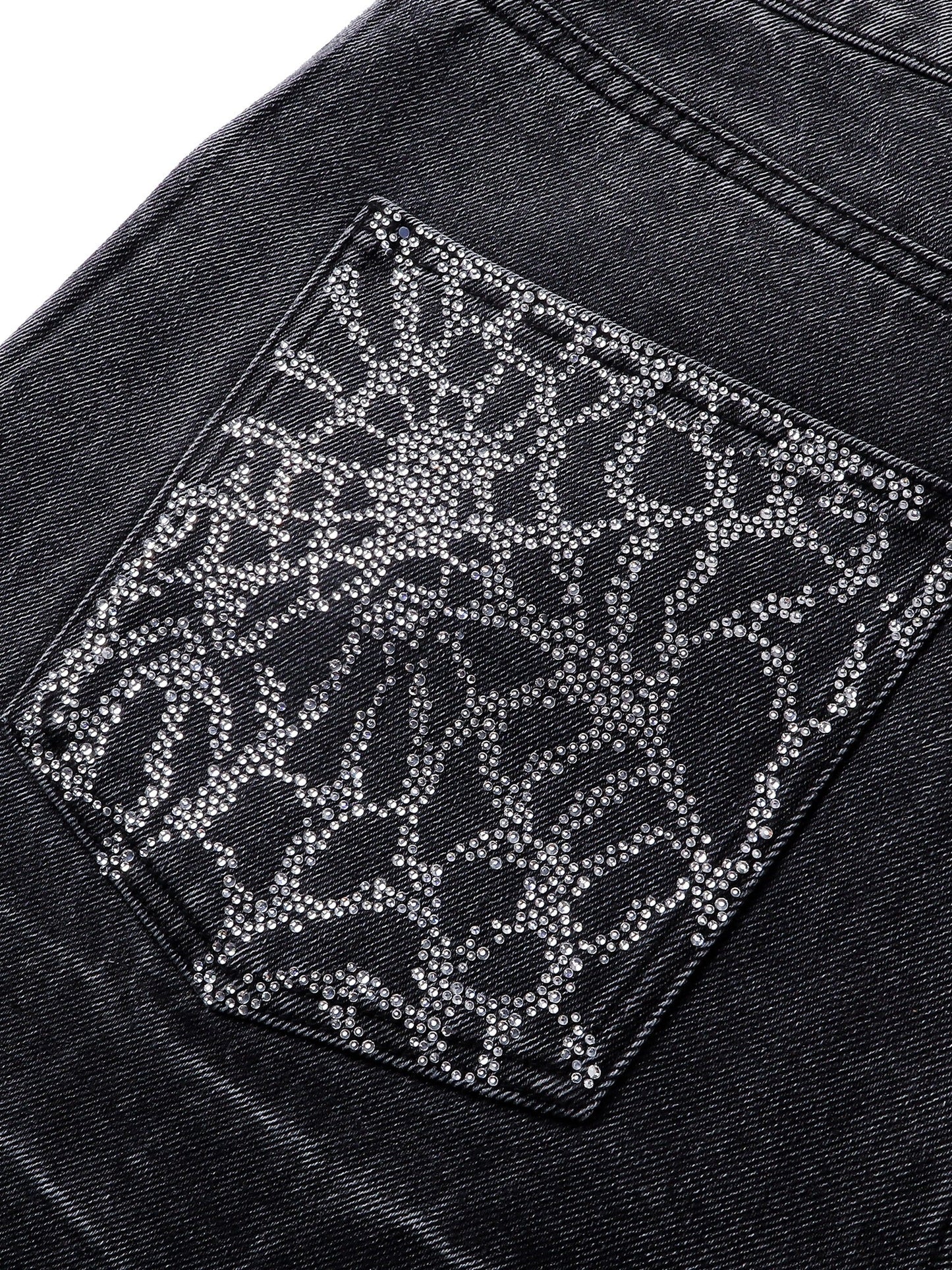 LUMINOUS DAWN RHINESTONE COBWEB  CROPPED JEANS