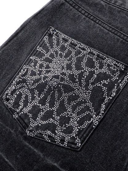 LUMINOUS DAWN RHINESTONE COBWEB  CROPPED JEANS