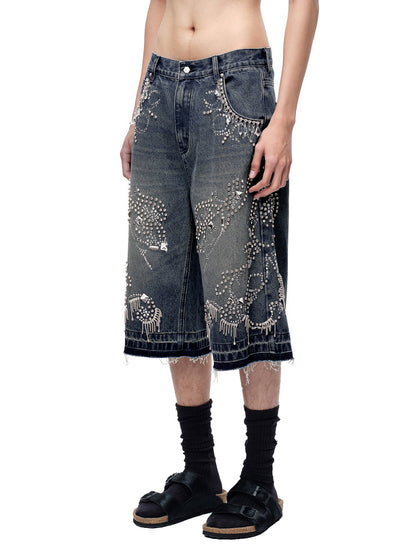 LUMINOUS DAWN RHINESTONE CROPPED JEANS