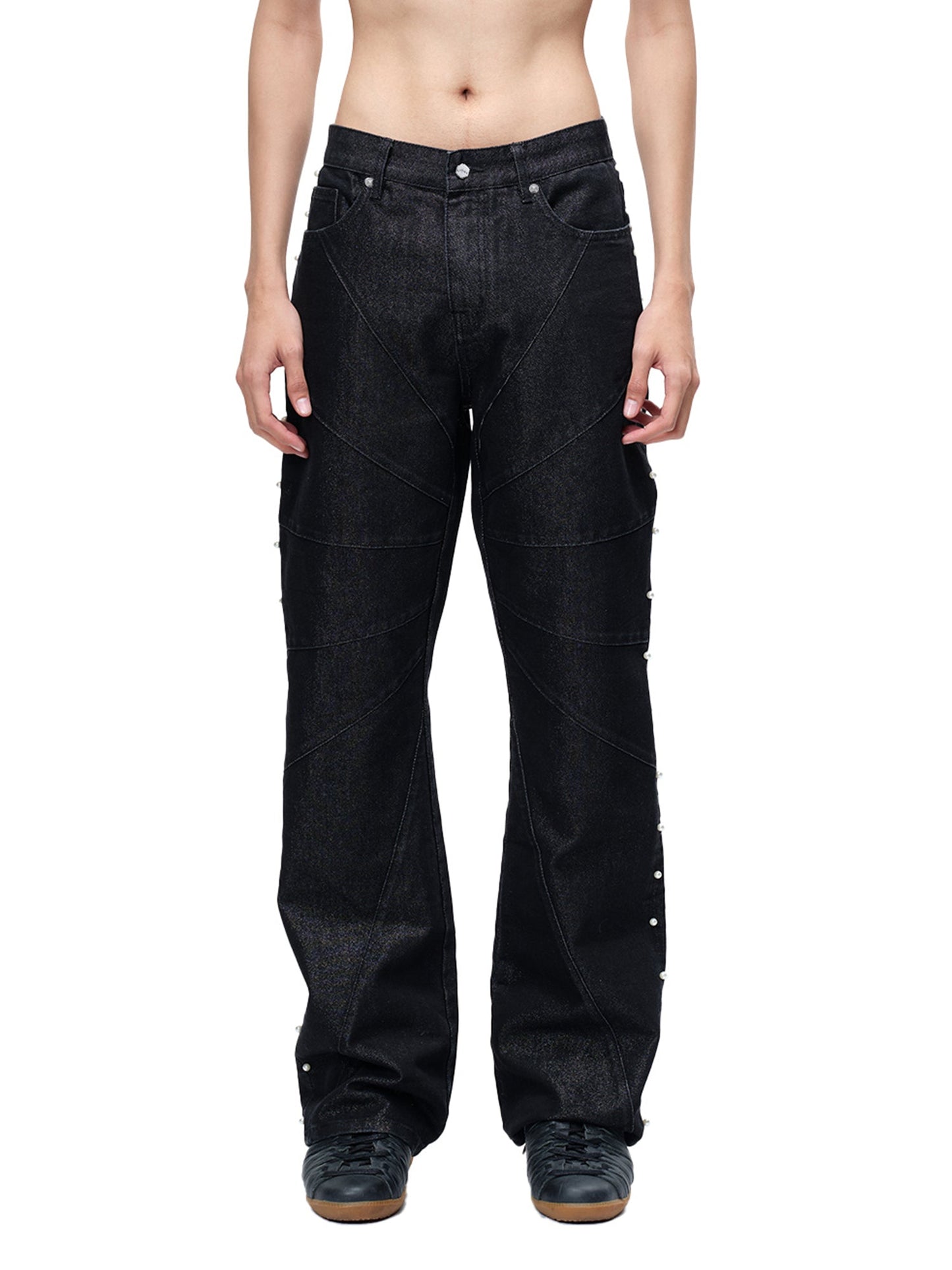 LUMINOUS DAWN ASTRAL METAL LOGO SILKY FLARE JEANS