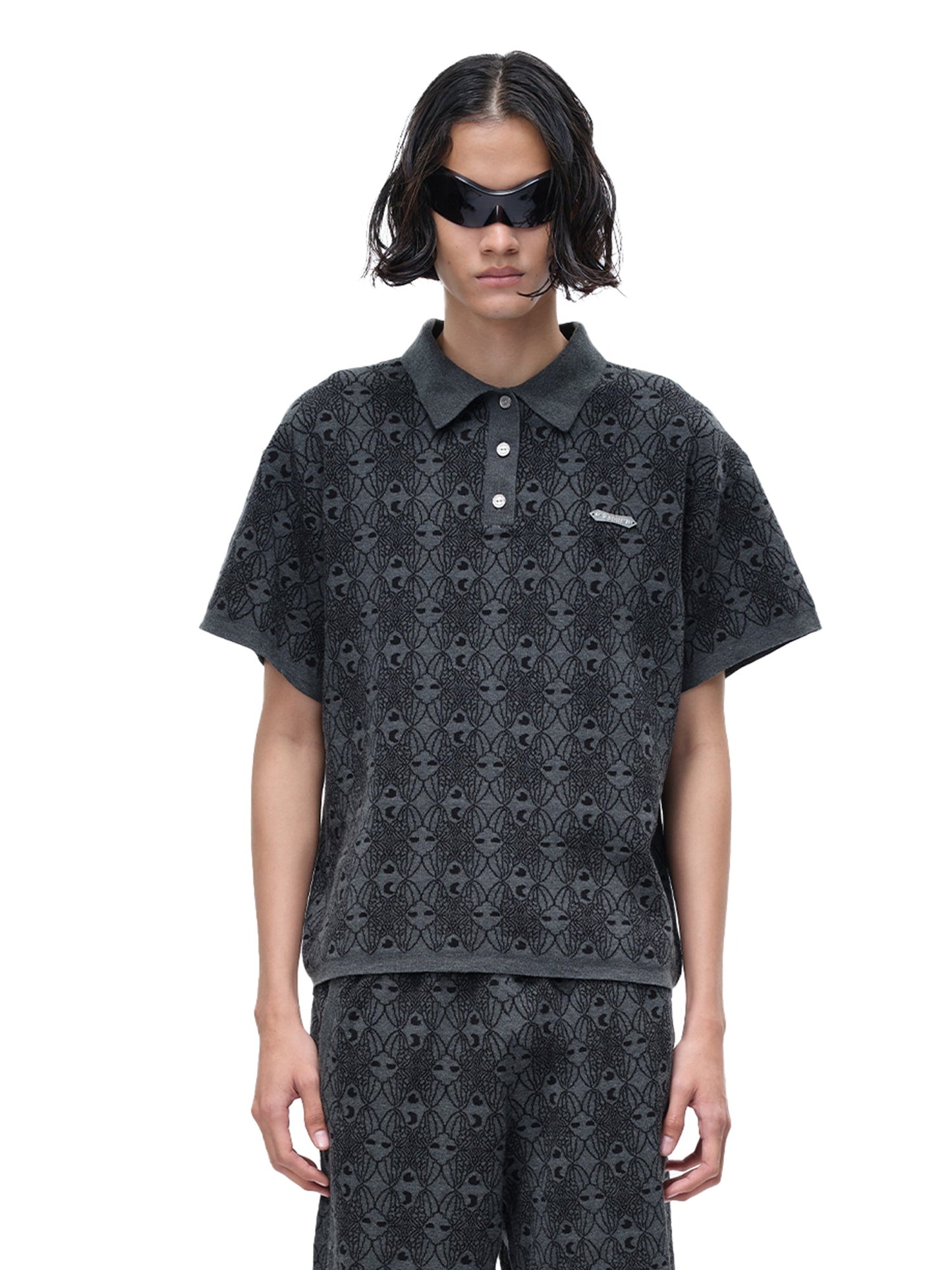 LUMINOUS DAWN BAT PATTERN POLO TEE
