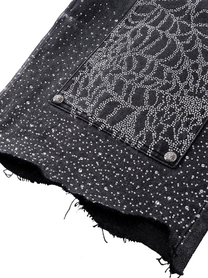 LUMINOUS DAWN RHINESTONE COBWEB  CROPPED JEANS