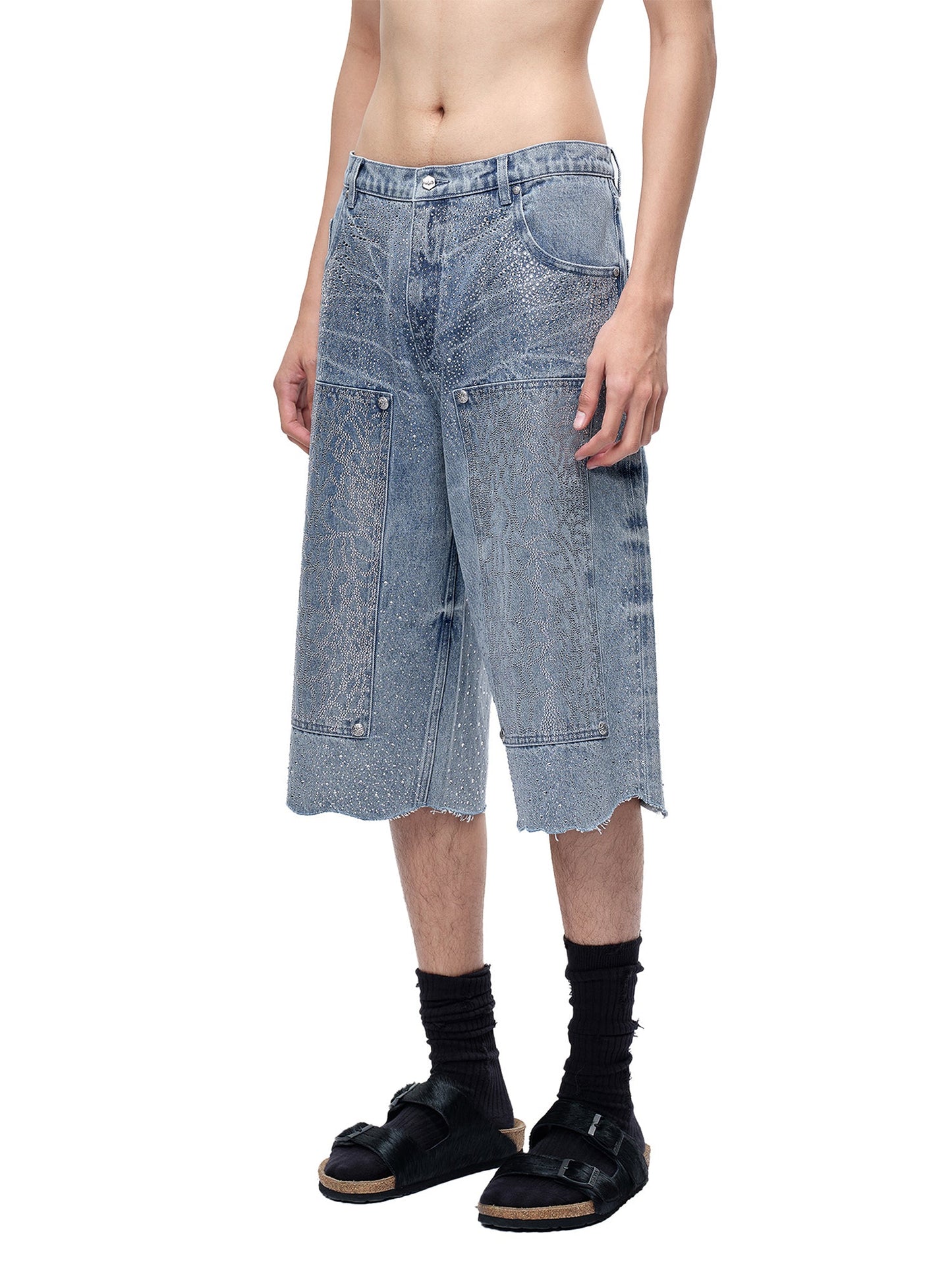 LUMINOUS DAWN RHINESTONE COBWEB  CROPPED JEANS