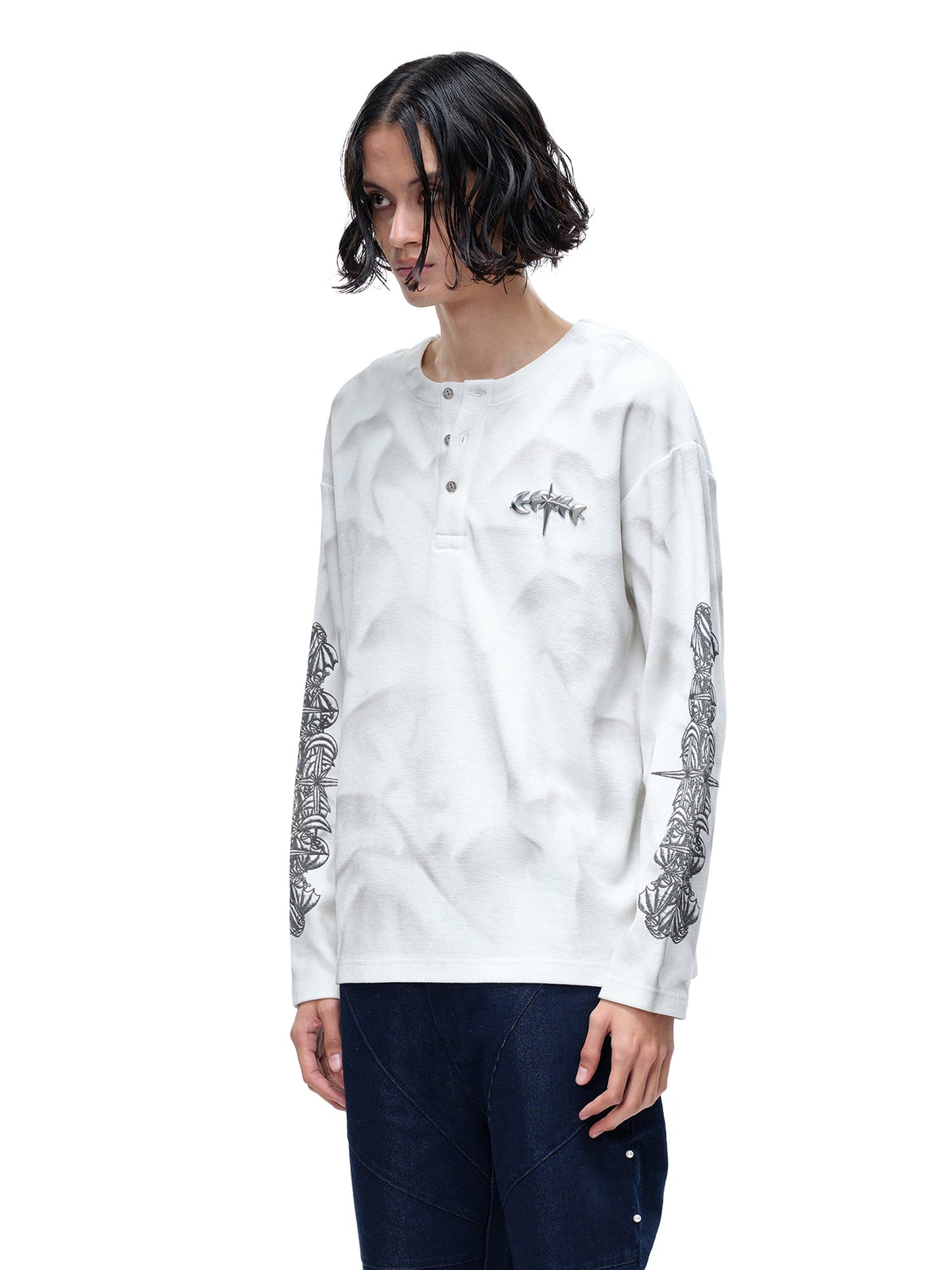 LUMINOUS DAWN WAFFLE-KNIT L-S TEE