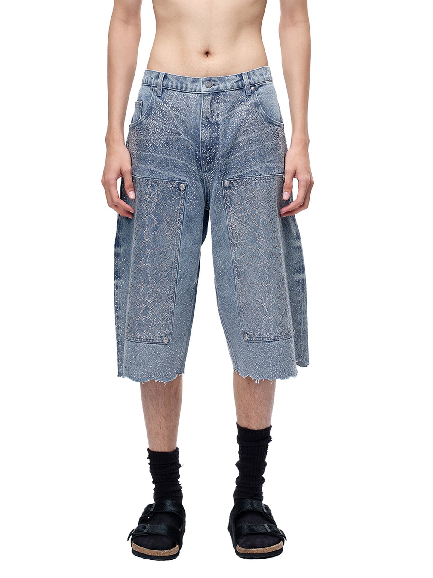 LUMINOUS DAWN RHINESTONE COBWEB  CROPPED JEANS