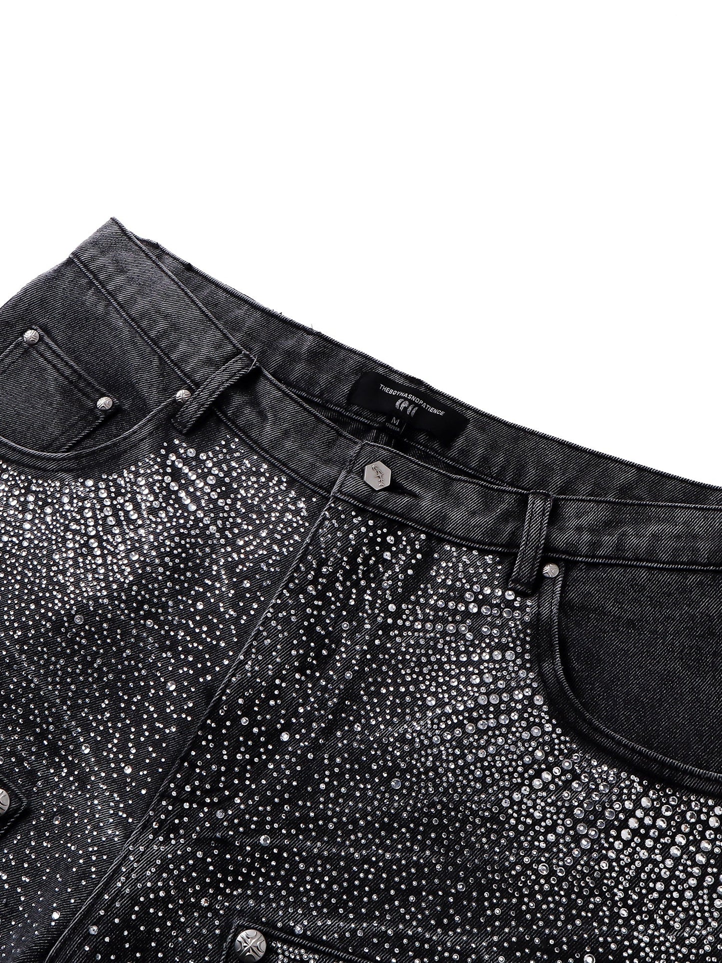 LUMINOUS DAWN RHINESTONE COBWEB  CROPPED JEANS