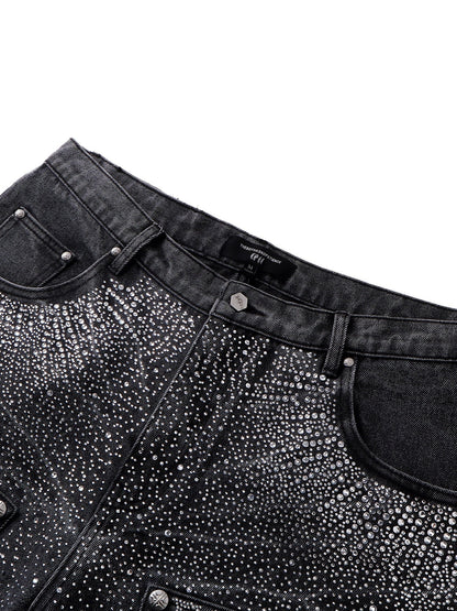 LUMINOUS DAWN RHINESTONE COBWEB  CROPPED JEANS