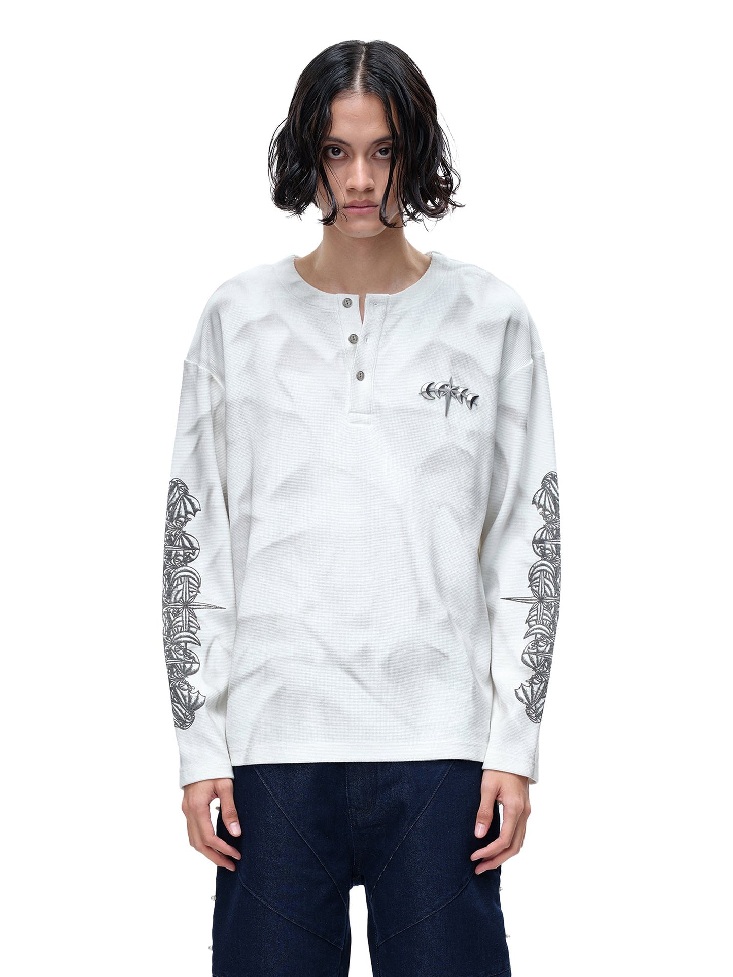 LUMINOUS DAWN WAFFLE-KNIT L-S TEE