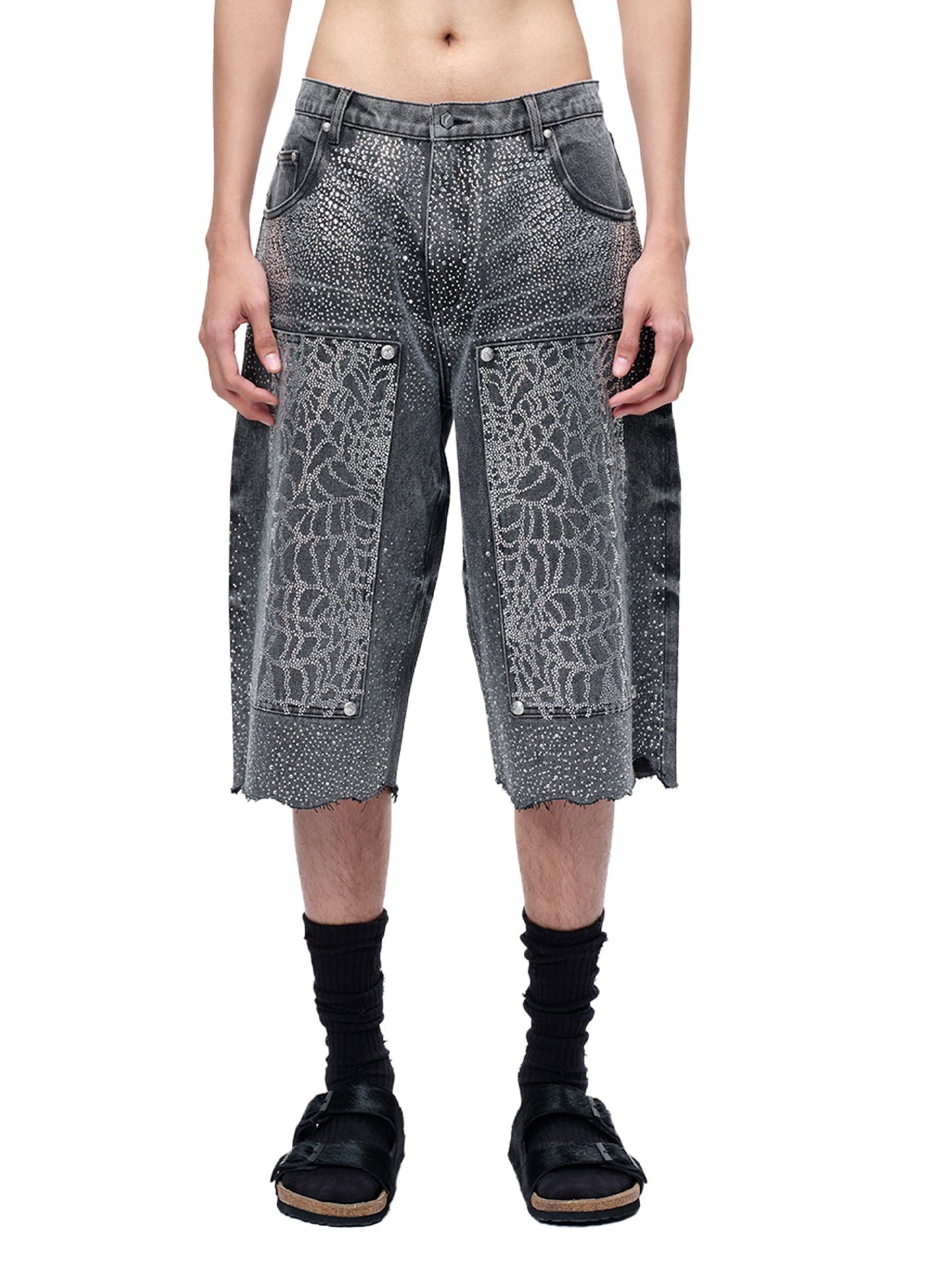 LUMINOUS DAWN RHINESTONE COBWEB  CROPPED JEANS