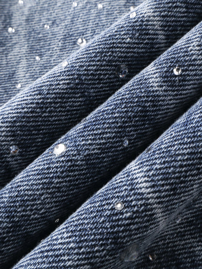 LUMINOUS DAWN RHINESTONE COBWEB  CROPPED JEANS