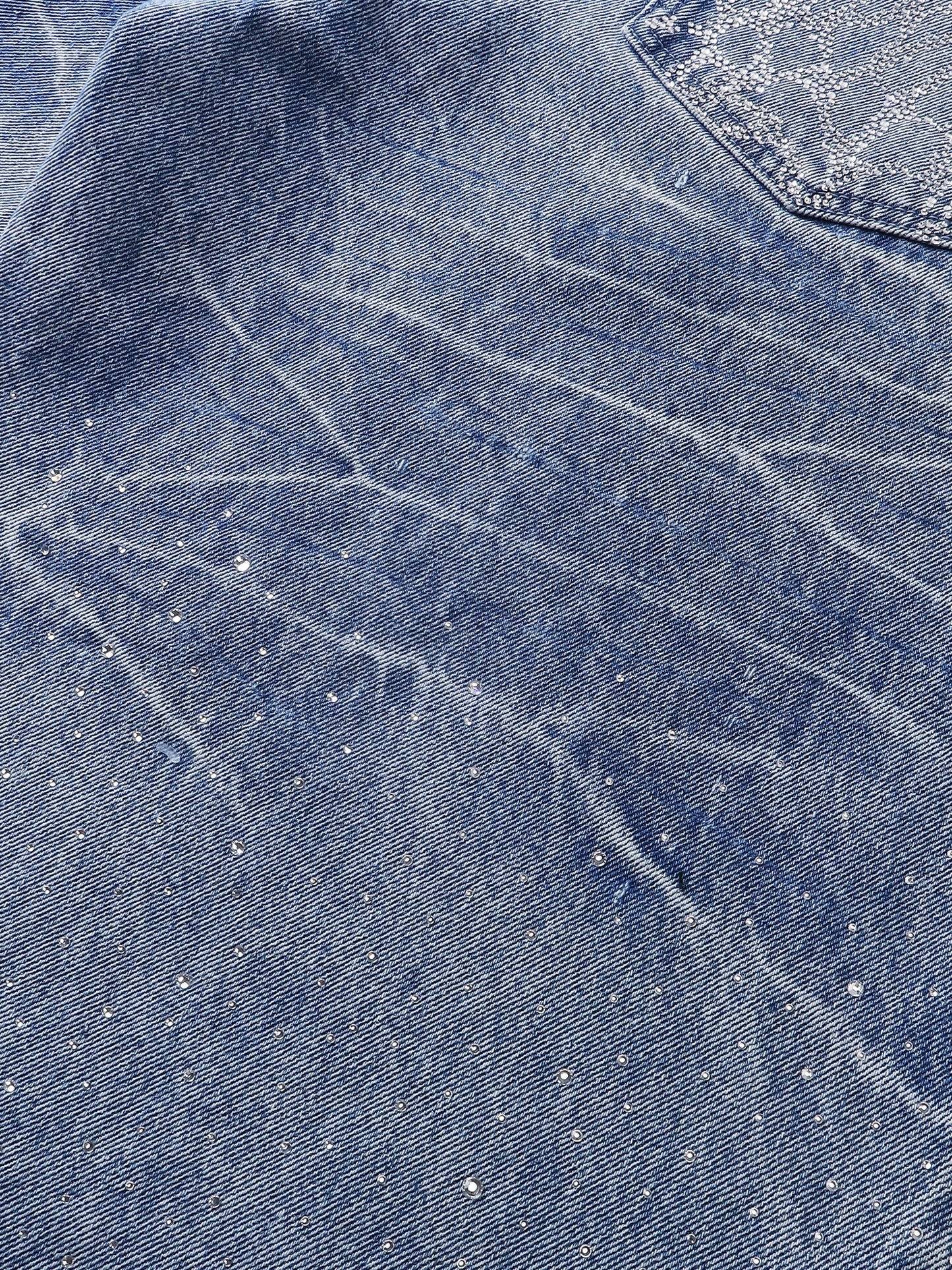 LUMINOUS DAWN RHINESTONE COBWEB  CROPPED JEANS