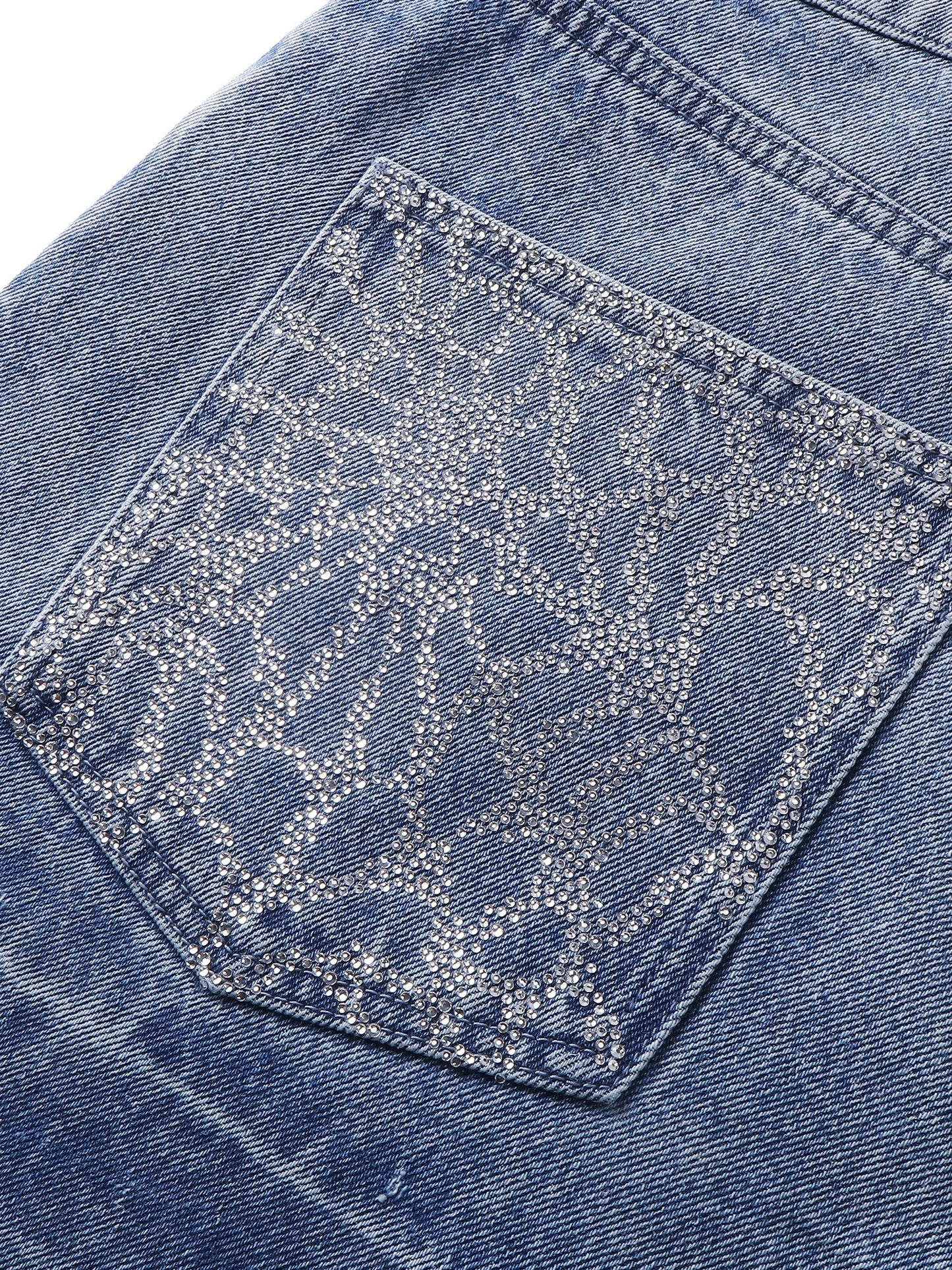 LUMINOUS DAWN RHINESTONE COBWEB  CROPPED JEANS