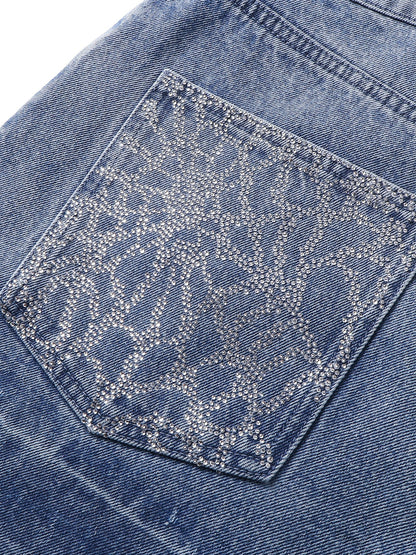 LUMINOUS DAWN RHINESTONE COBWEB  CROPPED JEANS