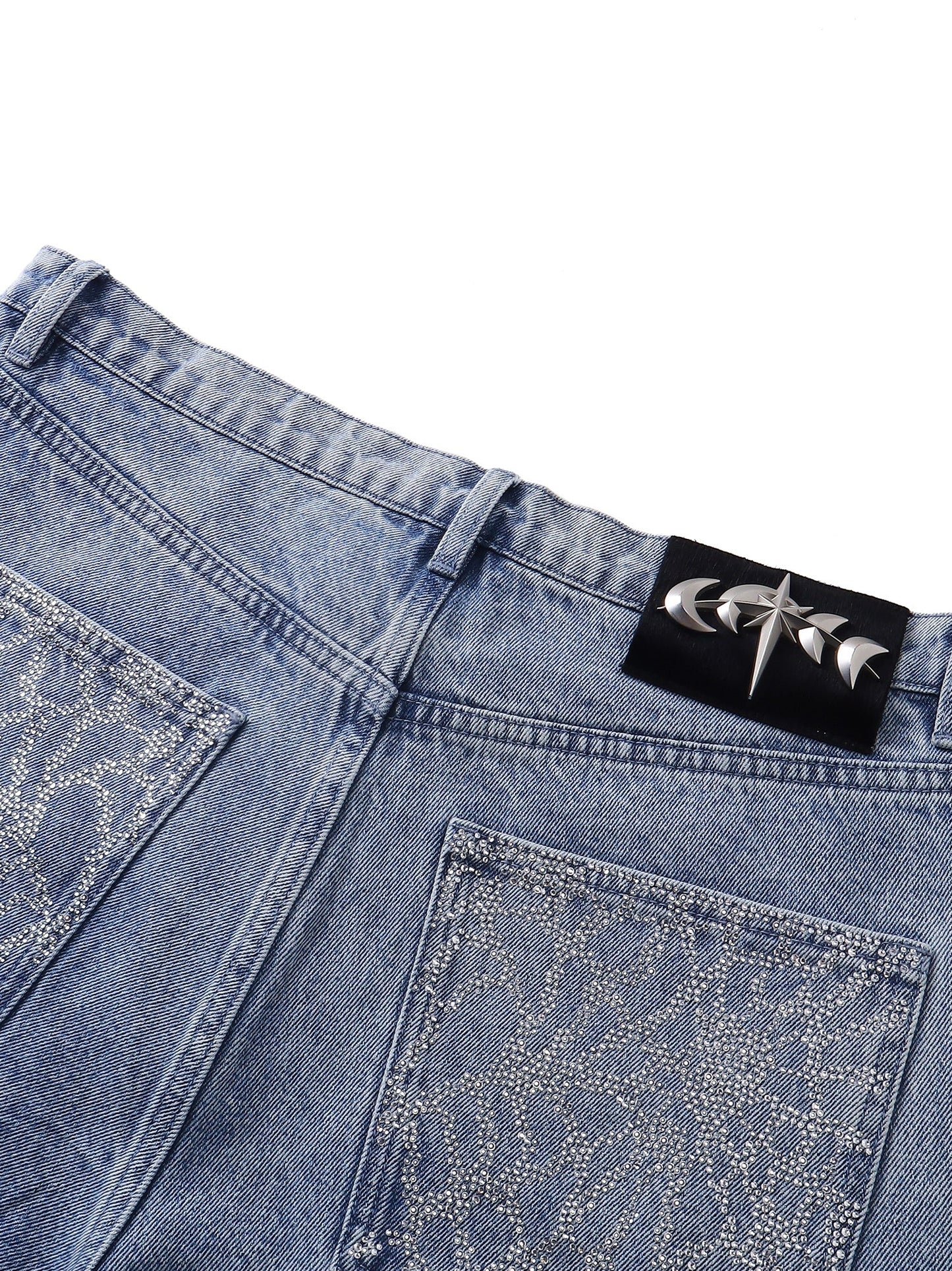 LUMINOUS DAWN RHINESTONE COBWEB  CROPPED JEANS