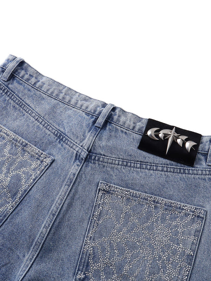 LUMINOUS DAWN RHINESTONE COBWEB  CROPPED JEANS