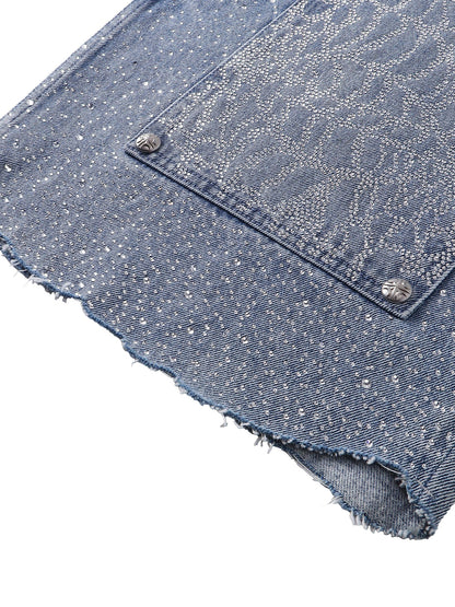 LUMINOUS DAWN RHINESTONE COBWEB  CROPPED JEANS