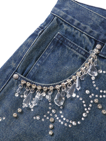LUMINOUS DAWN RHINESTONE CROPPED JEANS