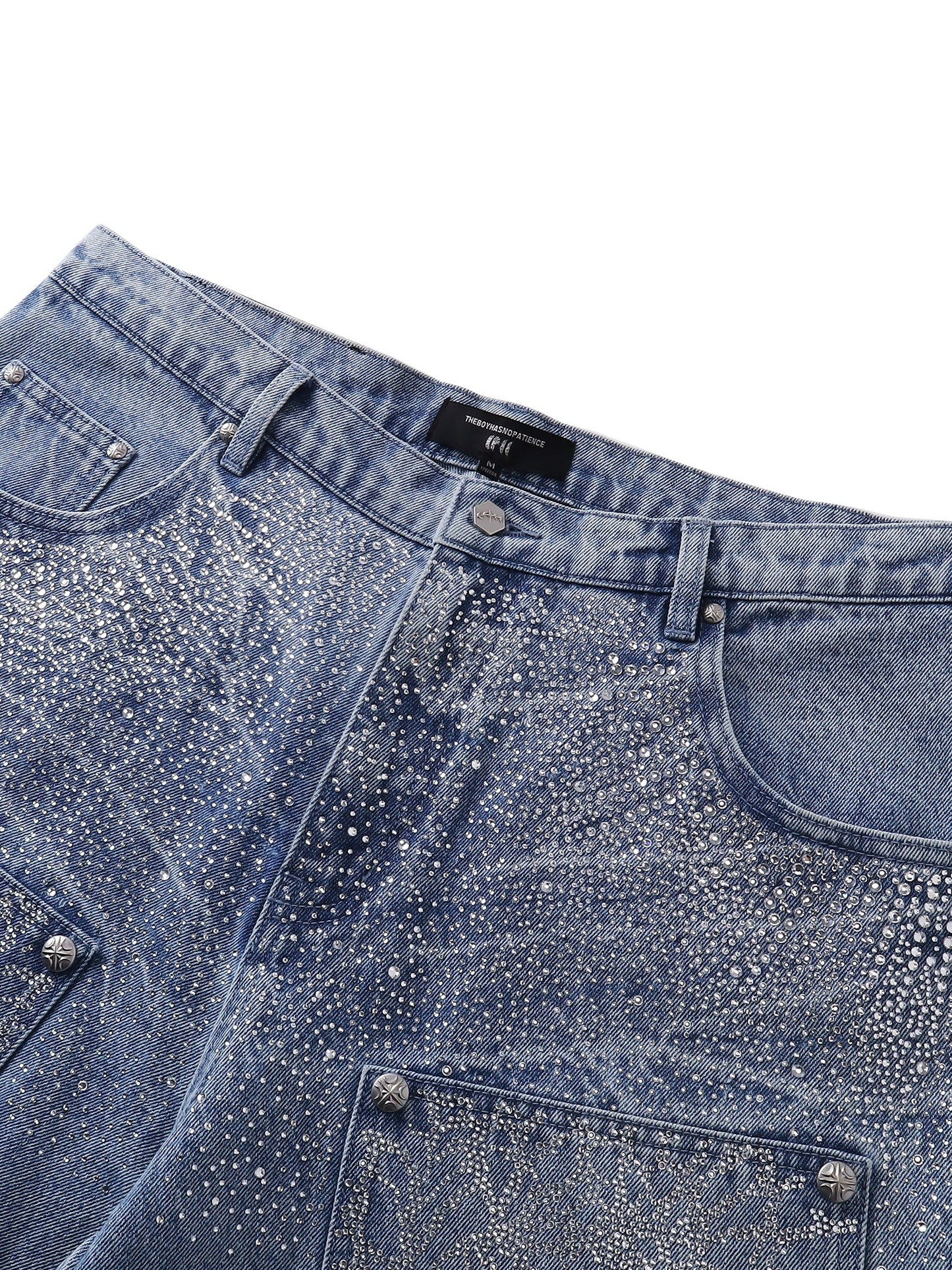 LUMINOUS DAWN RHINESTONE COBWEB  CROPPED JEANS