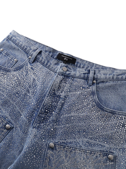 LUMINOUS DAWN RHINESTONE COBWEB  CROPPED JEANS