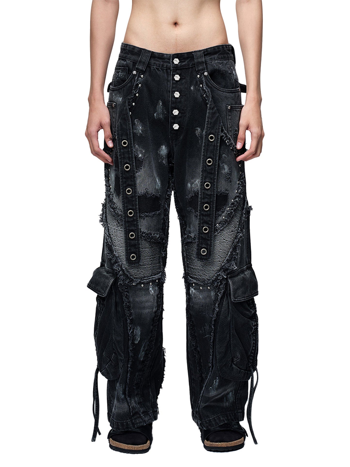 LUMINOUS DAWN RIVET RIBBON BAGGY JEANS