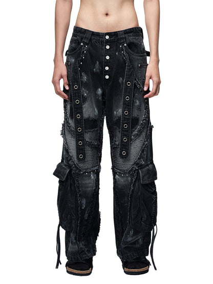 LUMINOUS DAWN RIVET RIBBON BAGGY JEANS