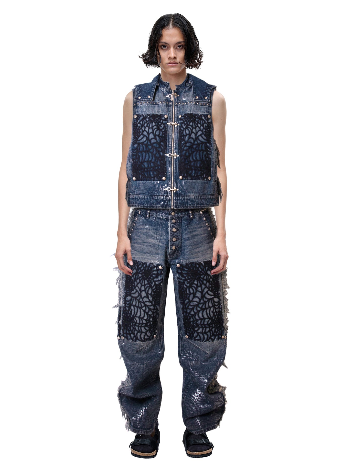 LUMINOUS DAWN FRINGED DENIM HOODEDVEST