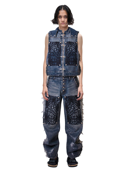 LUMINOUS DAWN FRINGED DENIM HOODEDVEST