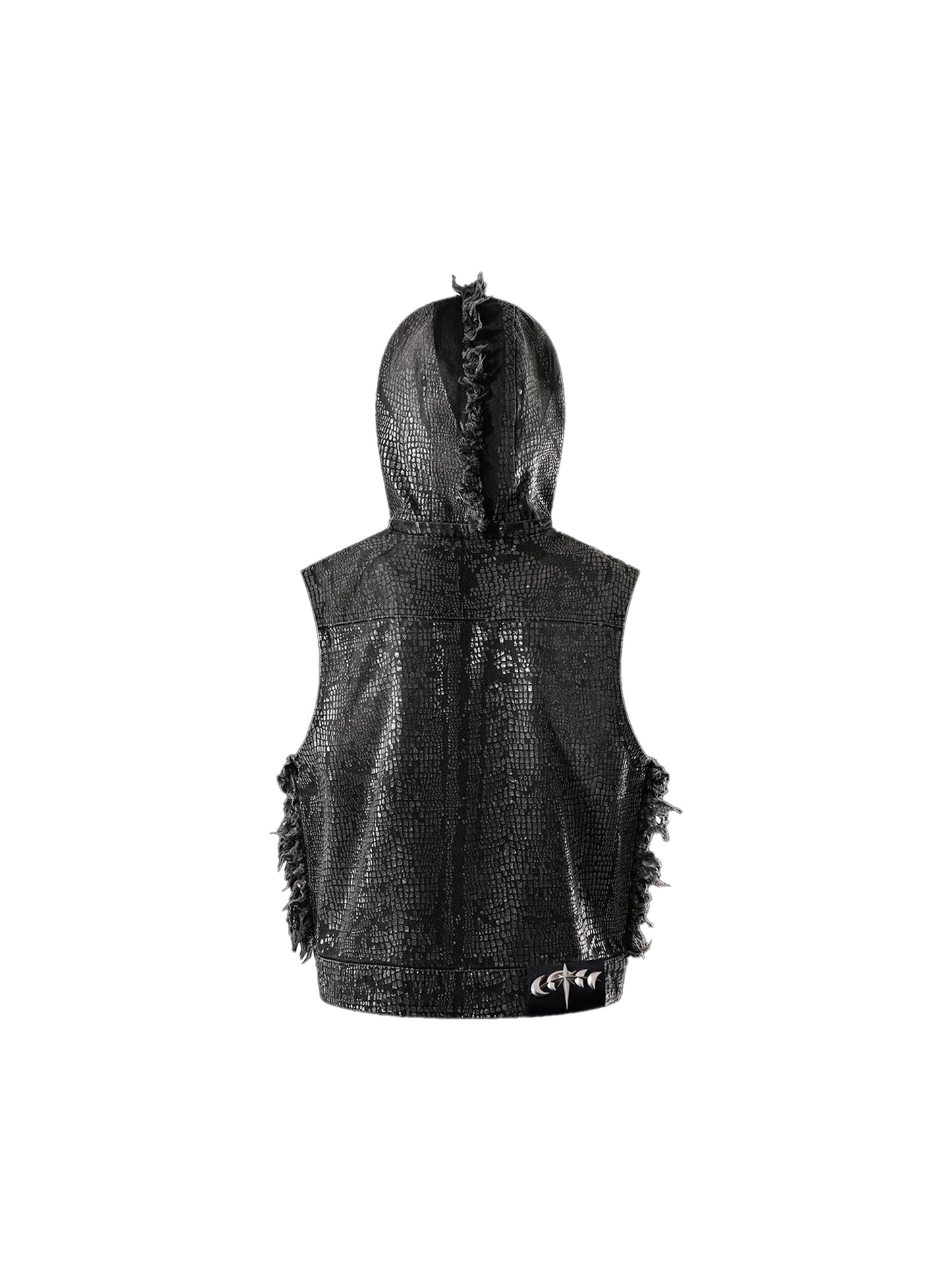LUMINOUS DAWN FRINGED DENIM HOODEDVEST