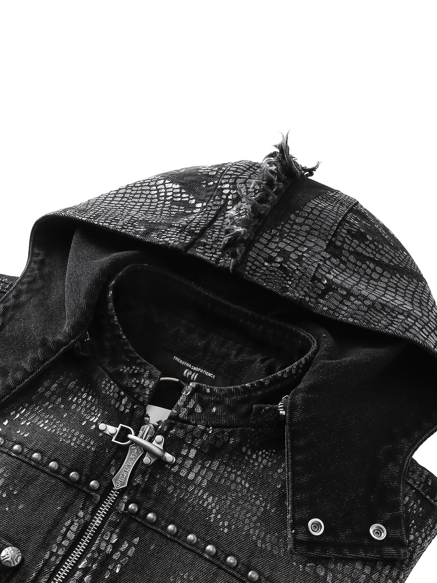 LUMINOUS DAWN FRINGED DENIM HOODEDVEST