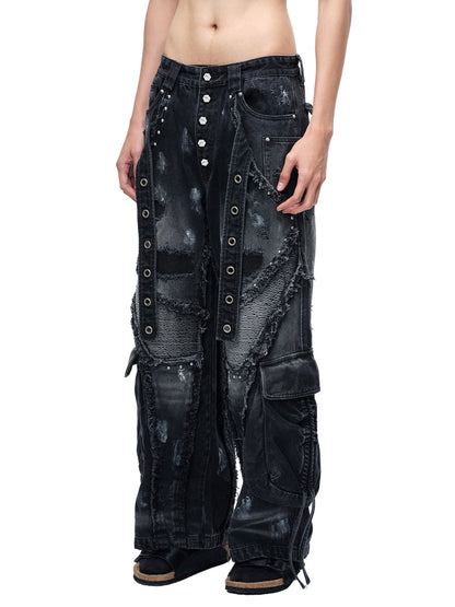 LUMINOUS DAWN RIVET RIBBON BAGGY JEANS